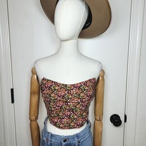 Zara Floral Brocade Corset Crop Top – Hook & Eye Back, Size XS
